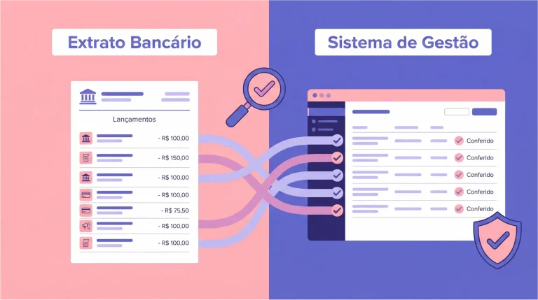 Conciliação bancária integrada ao sistema de gestão com lançamentos financeiros conferidos automaticamente