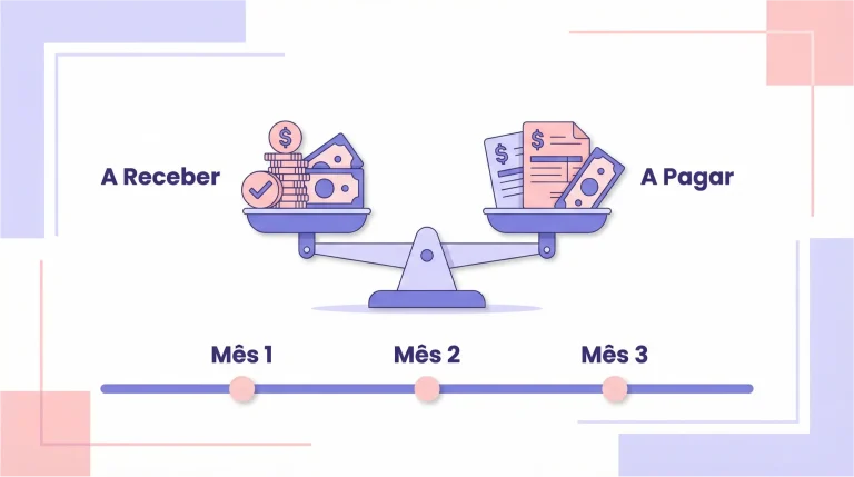 Controle financeiro de contas a pagar e a receber com fluxo mensal equilibrado entre receitas e despesas